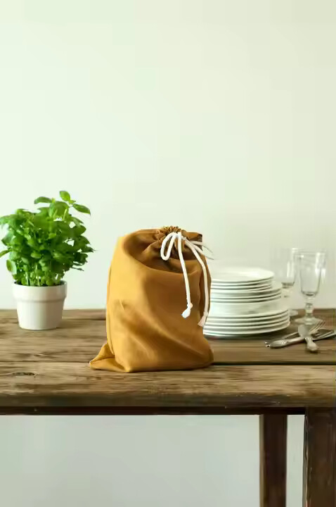 cotton linen drawstring storage bread bag