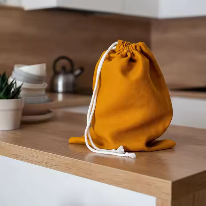 cotton linen drawstring storage bread bag
