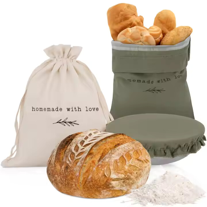 Custom print homemade reusable cotton canvas beeswax bread bag