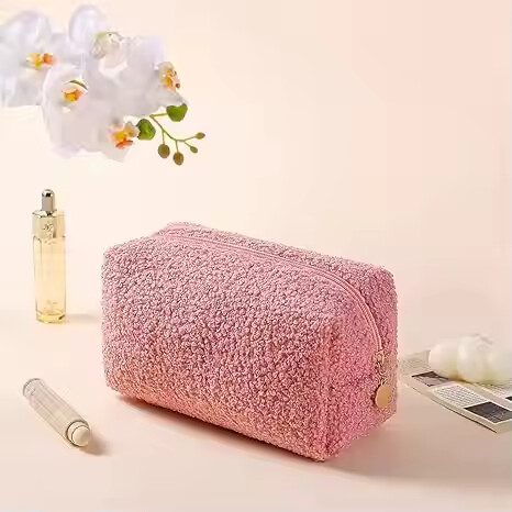 Wholesale Custom Large Portable Zipper Capacity Plush Travel Makeup Pouch Cosmetic Bag