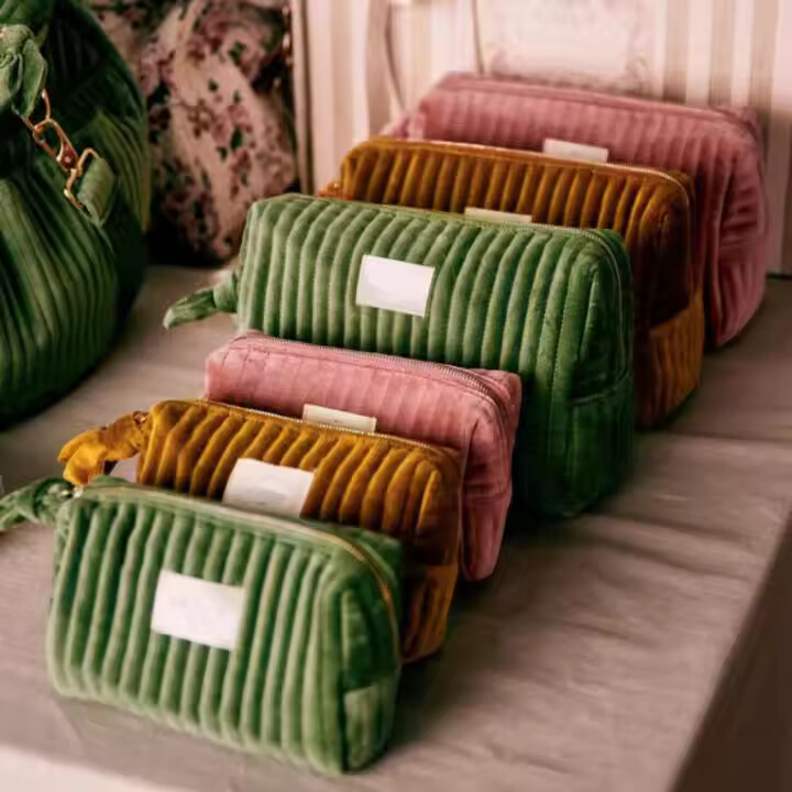  luxury quilted velvet women makeup cosmetic bag