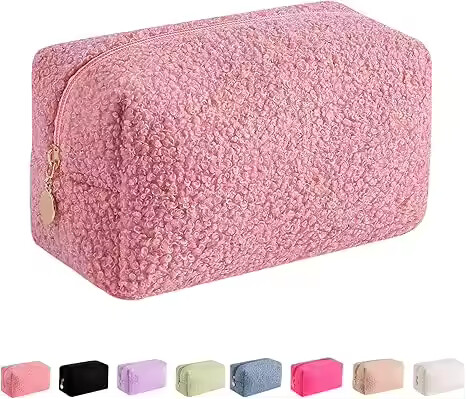 custom large portable zipper capacity plush travel makeup pouch cosmetic bag